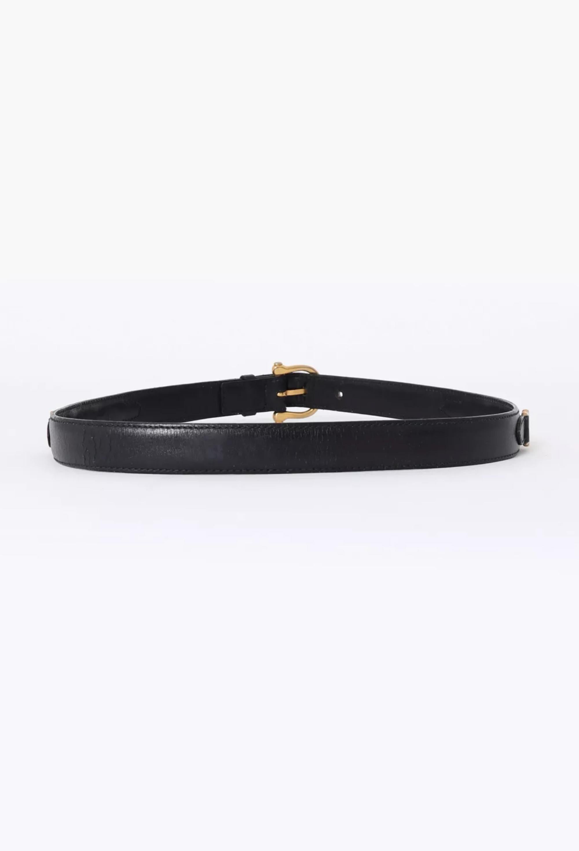 Cintura Celine in pelle con morsetto blu, finiture dorate, dettagli con morsetto 