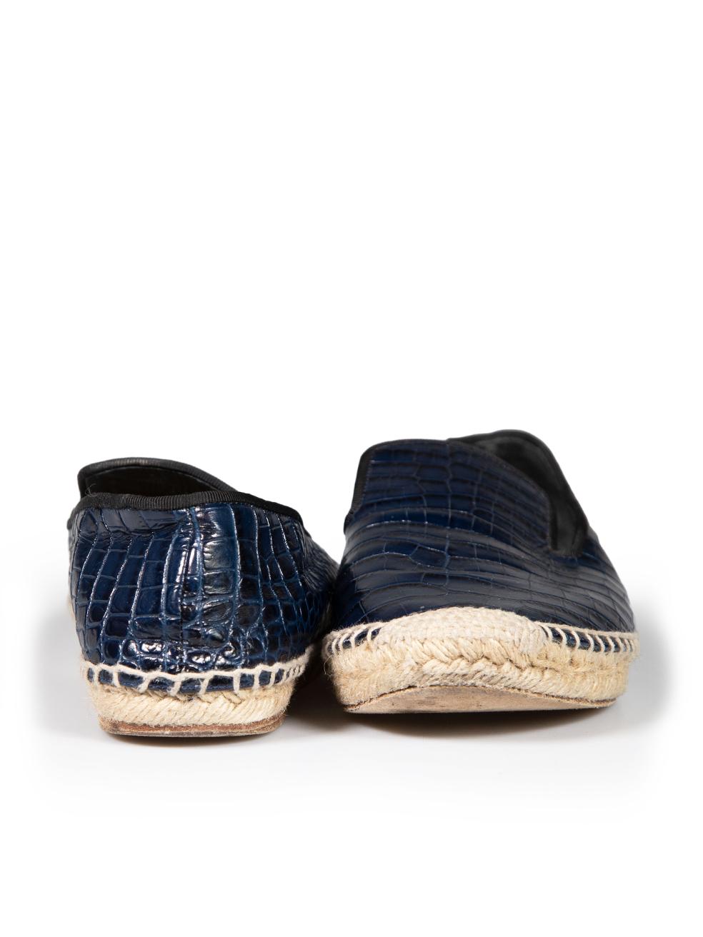 Céline Navy Leather Croc Embossed Espadrilles Size IT 36 In Good Condition For Sale In London, GB