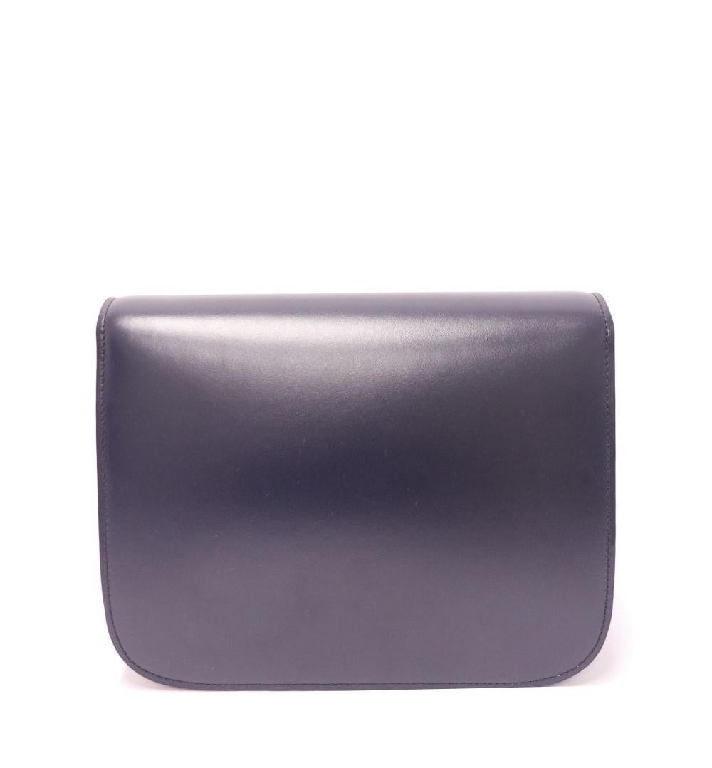 Women's Celine Navy Leather Medium Classic Box Shoulder Bag For Sale