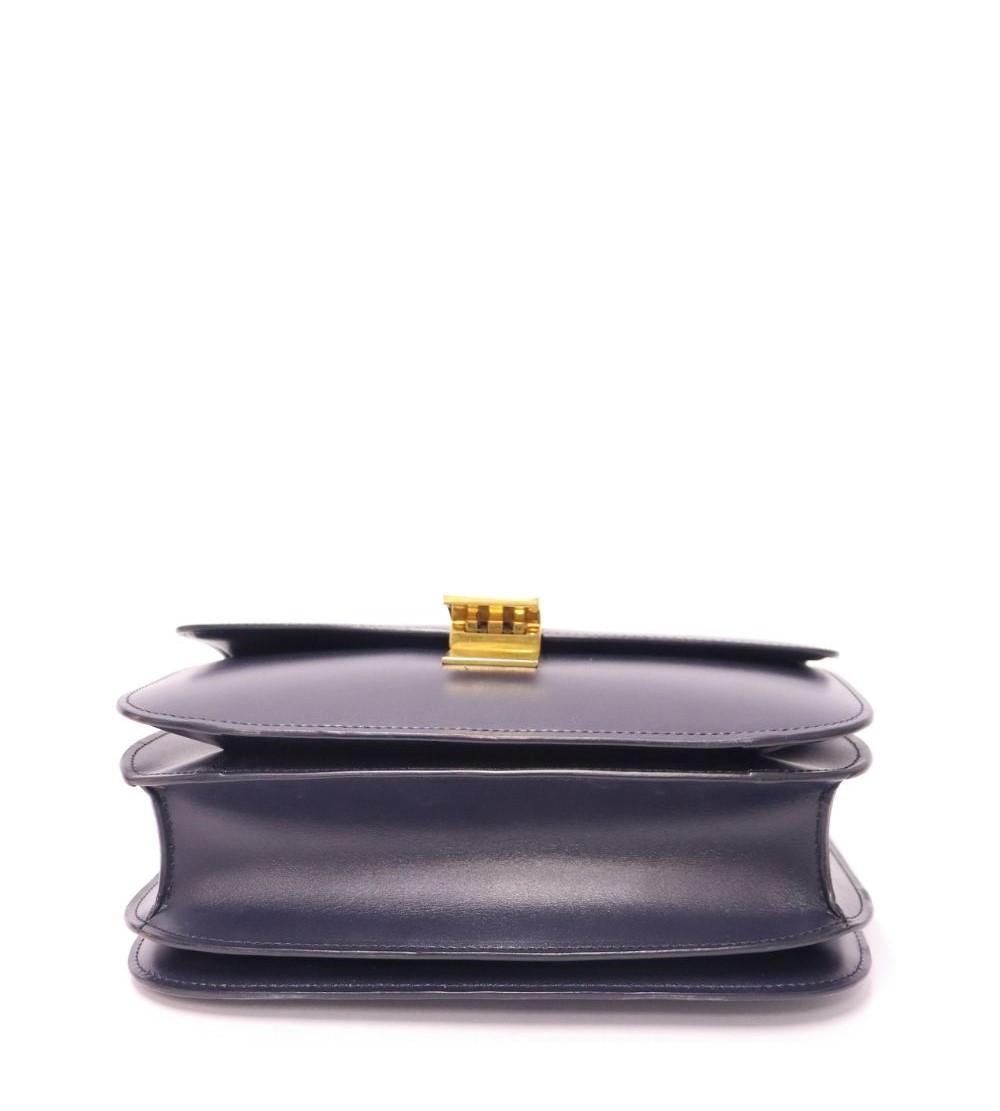Celine Navy Leather Medium Classic Box Shoulder Bag For Sale 2
