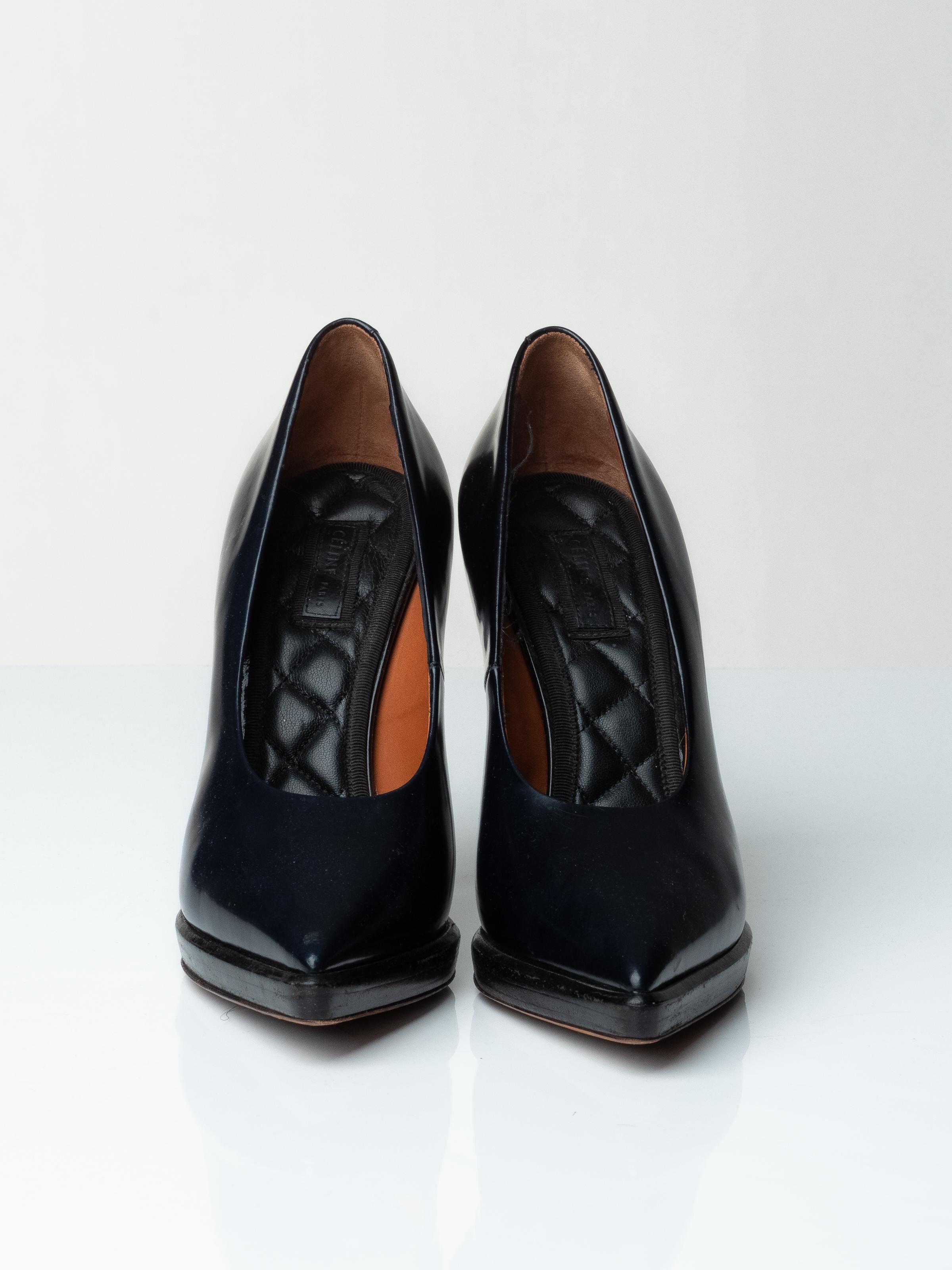navy leather high heels