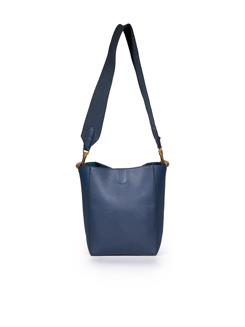 Céline Navy Leather Small Sangle Bucket Bag In Excellent Condition In London, GB