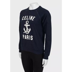 Celine Navy Logo Cotton-Cashmere Sweatshirt - Size XS