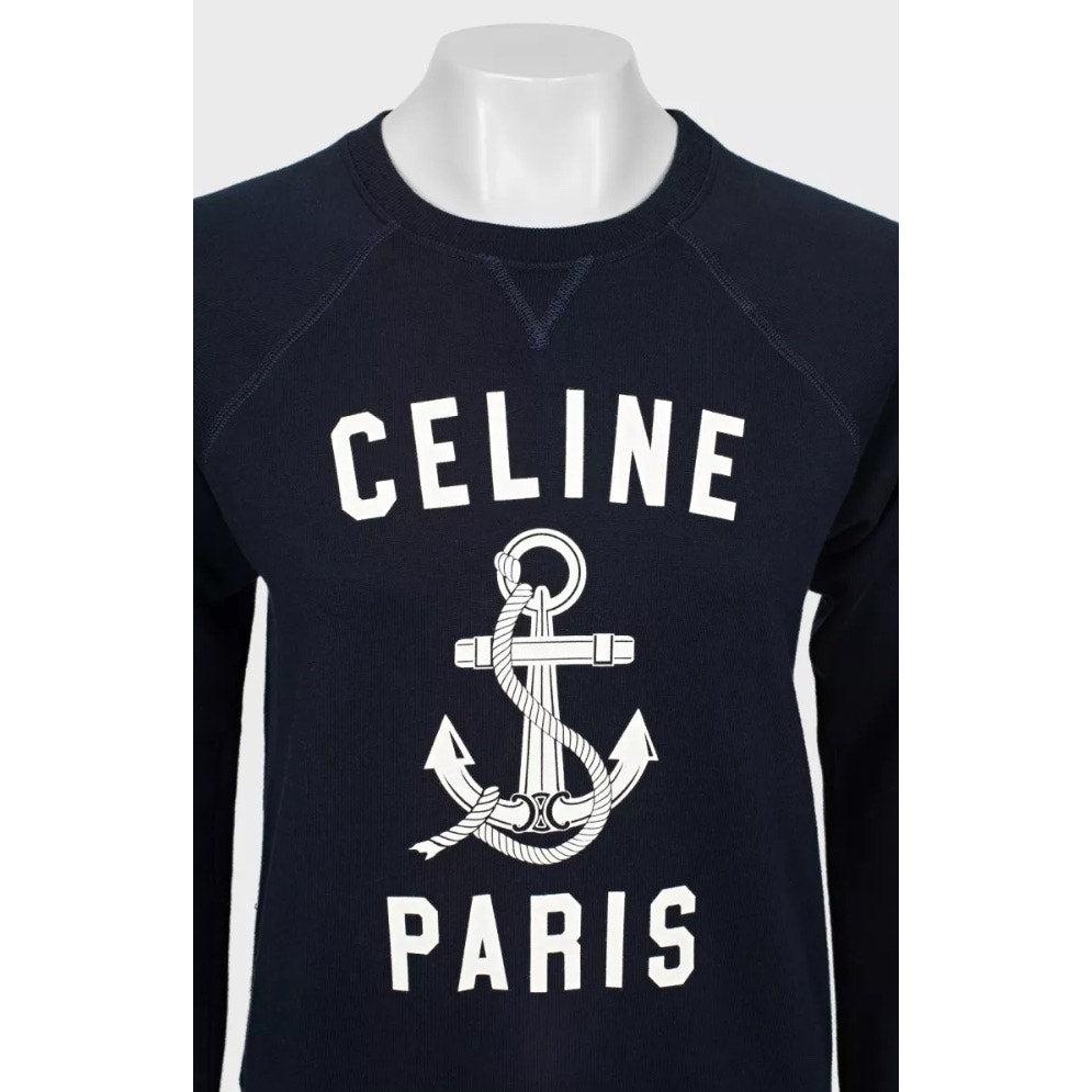 Sudadera Celine Logo Azul Marino Algodón-Cachemira - Talla XS en Excelente estado para la venta en Krakow, PL