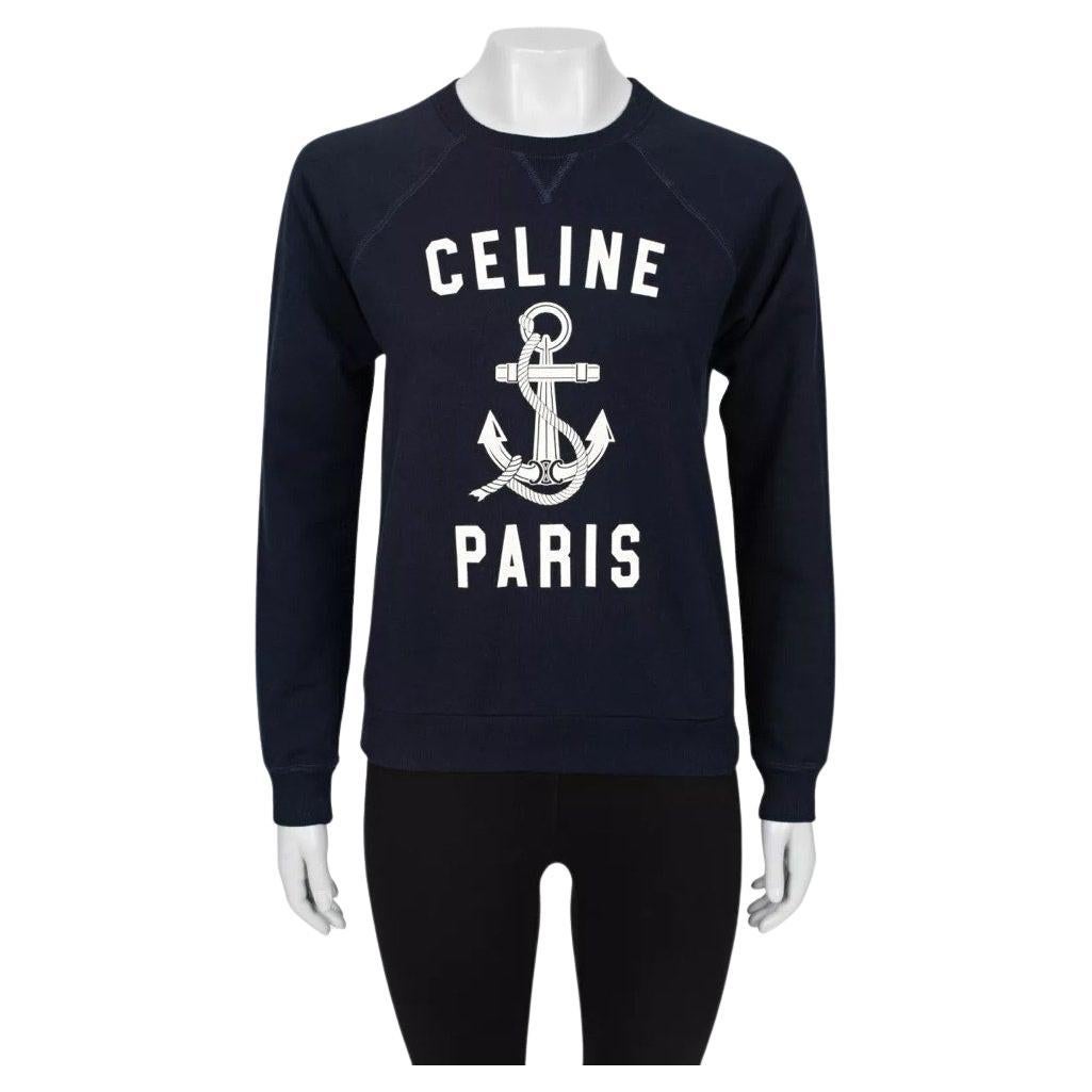 Celine Navy Logo Cotton-Cashmere Sweatshirt - Size XS