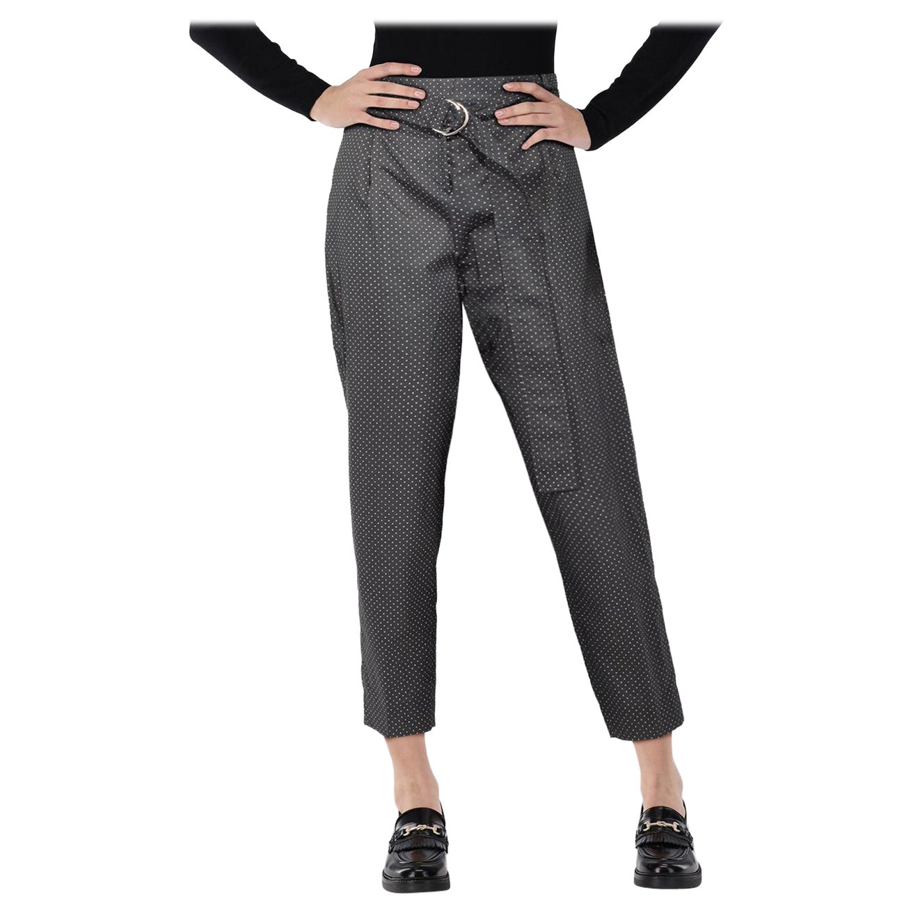 Céline Navy Polkadot Belted Tapered Trousers Size S For Sale
