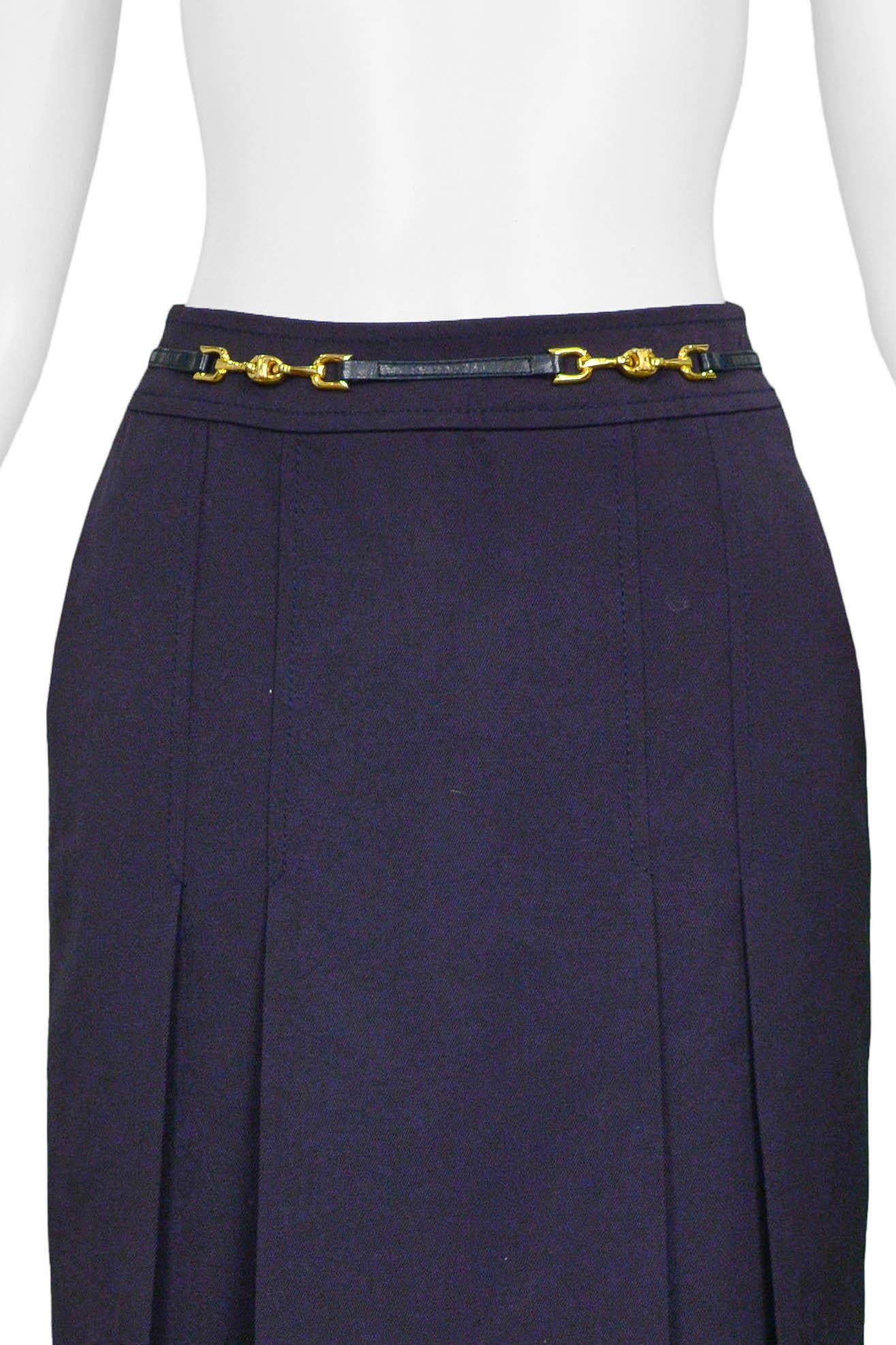 Black Celine Navy Purple Wool Skirt With Gold Link For Sale