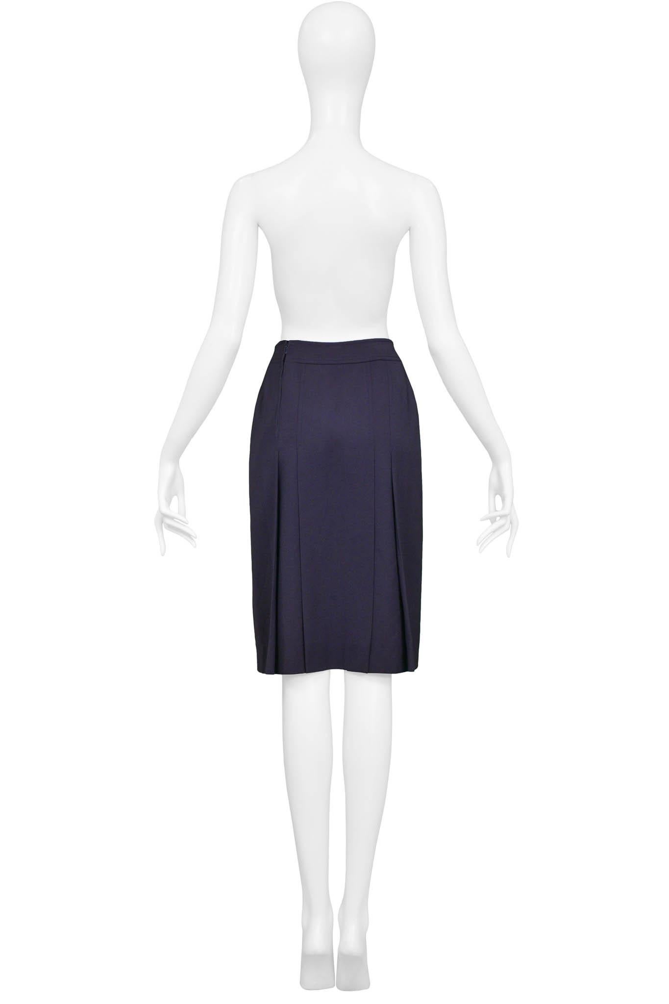 Celine Navy Purple Wool Skirt With Gold Link In Excellent Condition For Sale In Los Angeles, CA