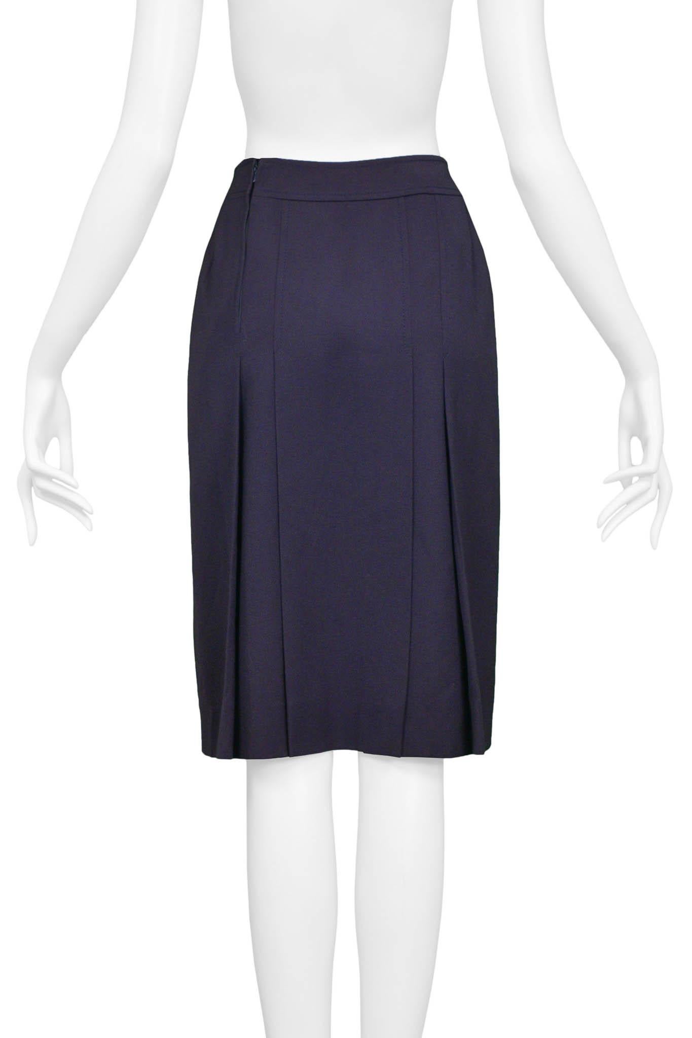 Women's Celine Navy Purple Wool Skirt With Gold Link For Sale