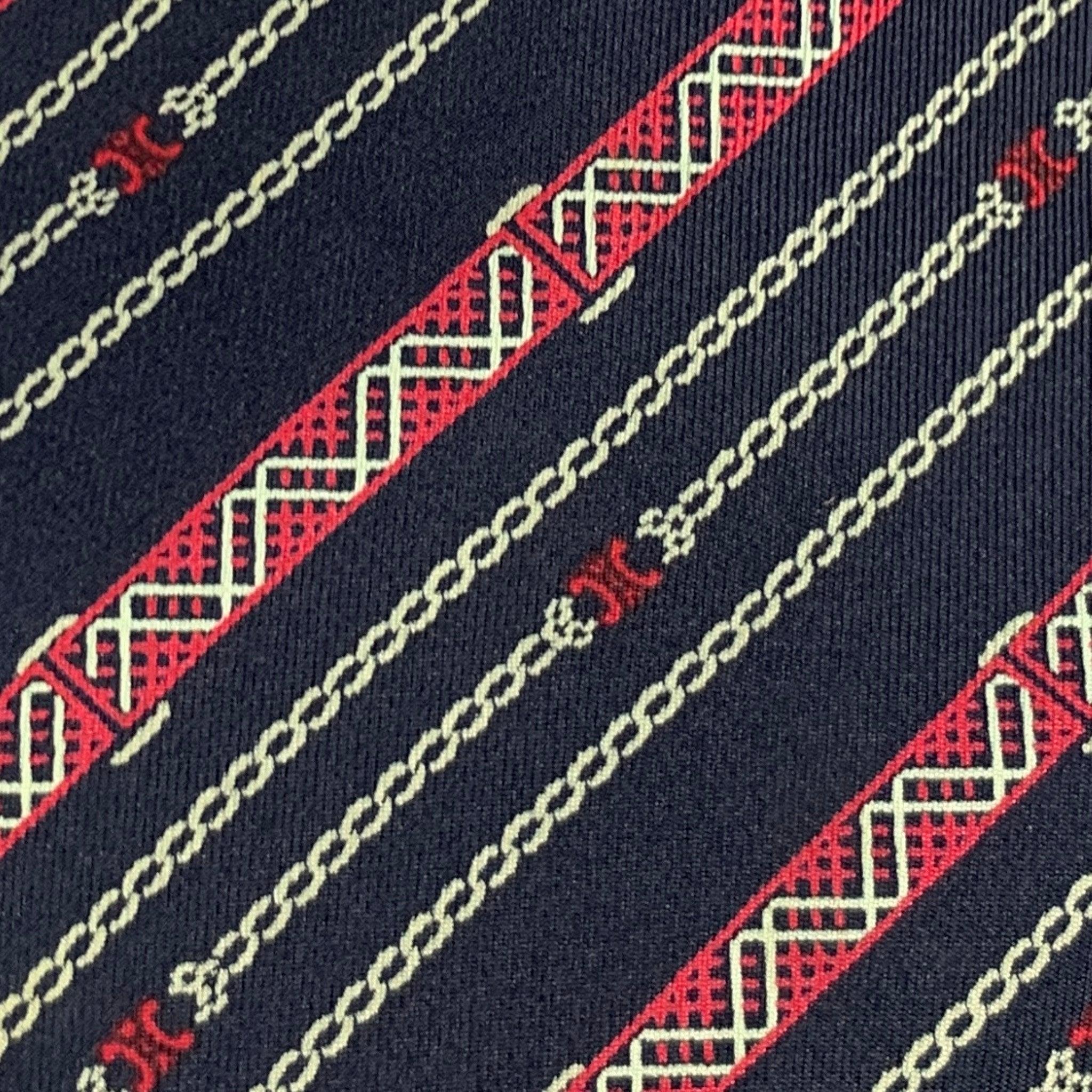 CELINE Navy Red Diagonal Stripe Silk Tie In Excellent Condition For Sale In San Francisco, CA