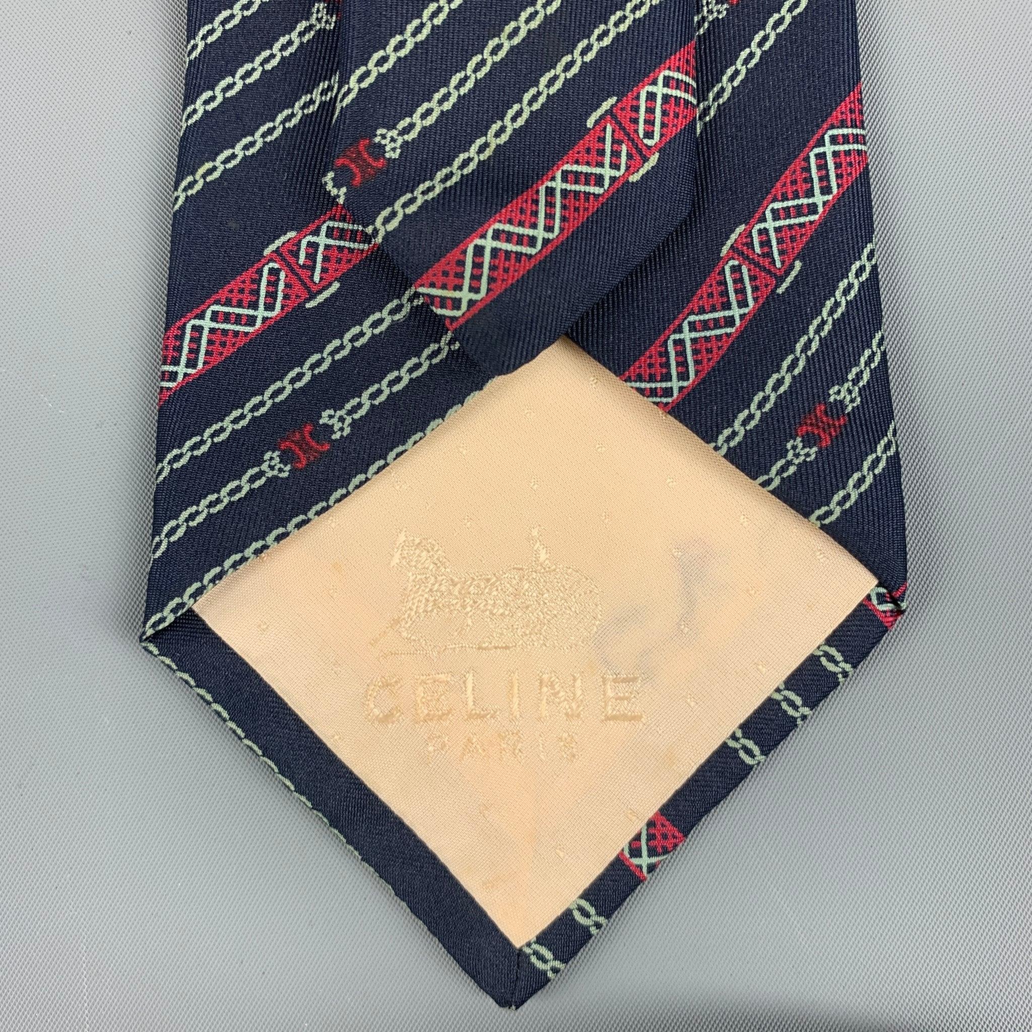 Men's CELINE Navy Red Diagonal Stripe Silk Tie For Sale
