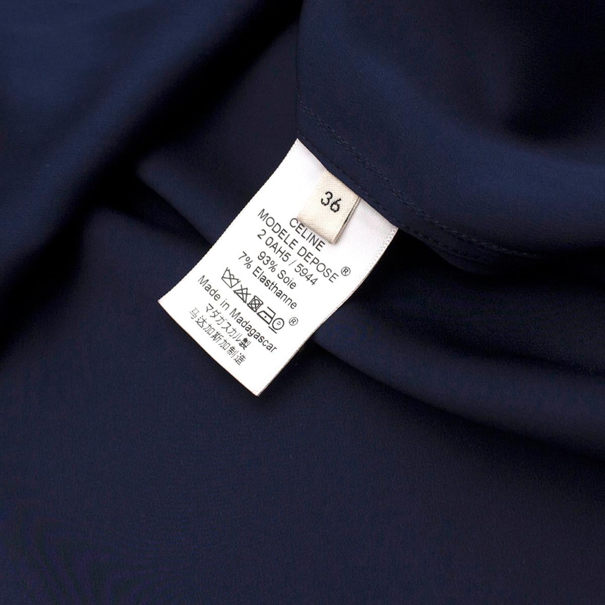 Women's Celine Navy Silk Button Embellished Shirt - Size US 4 For Sale