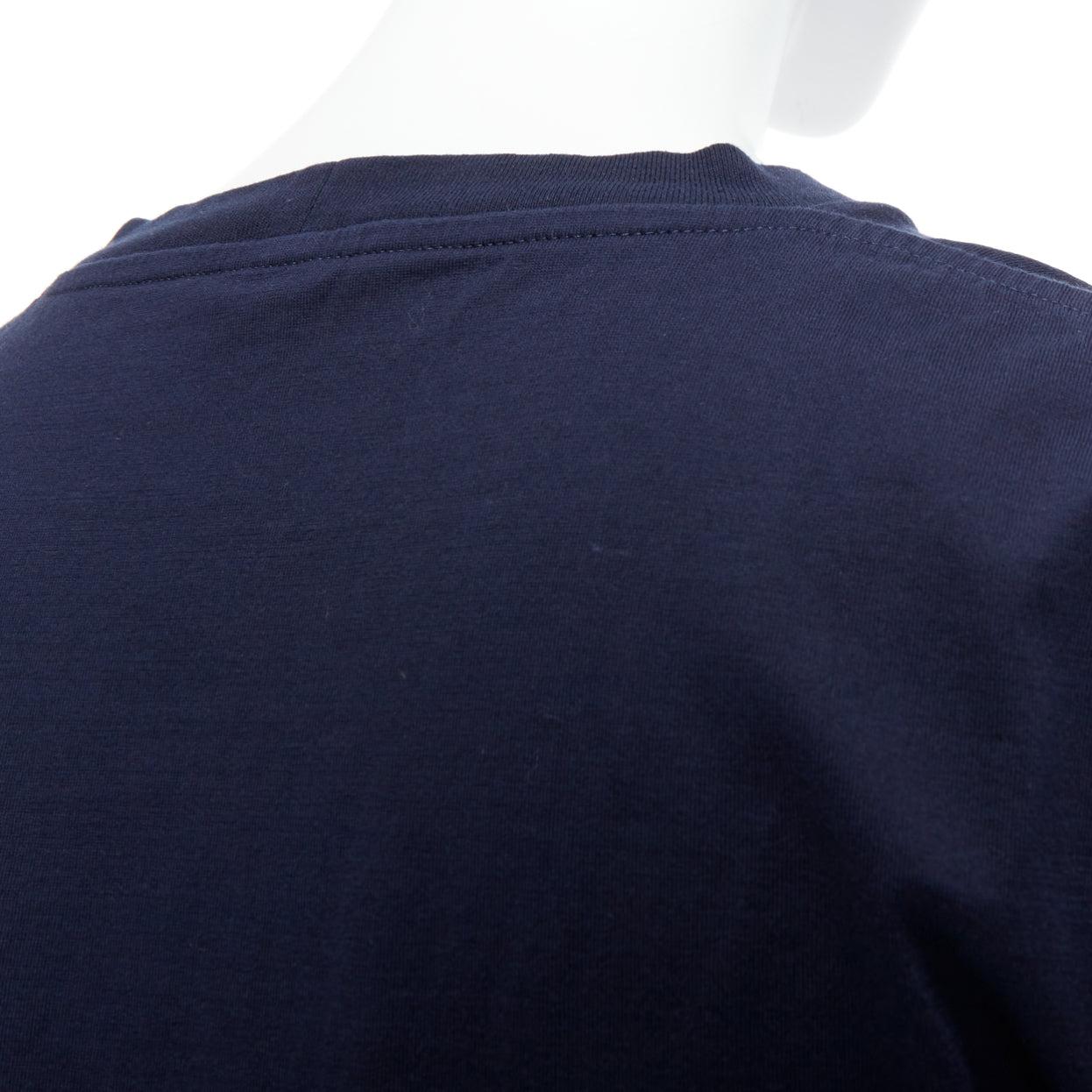 CELINE azul marino blanco gran varsity logo París boxy camiseta crop cuello redondo XS 2