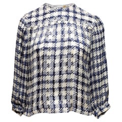 Celine Navy & White Houndstooth Print Top