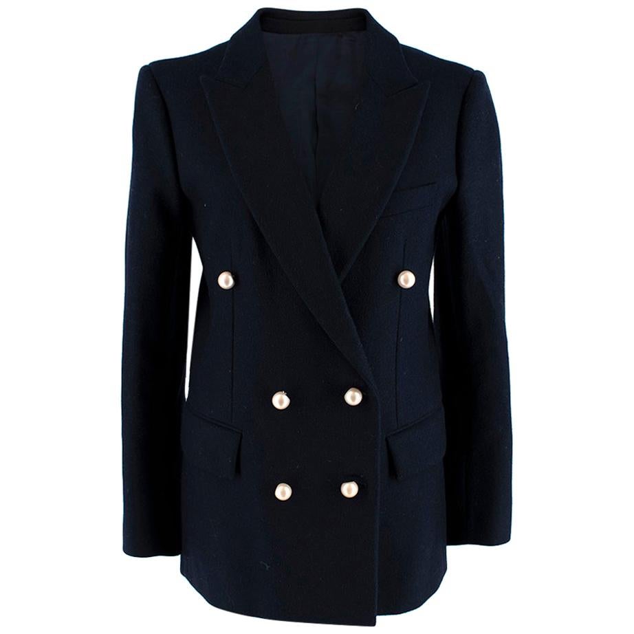  Celine Navy Wool Faux Pearl Blazer - Size US 6 For Sale