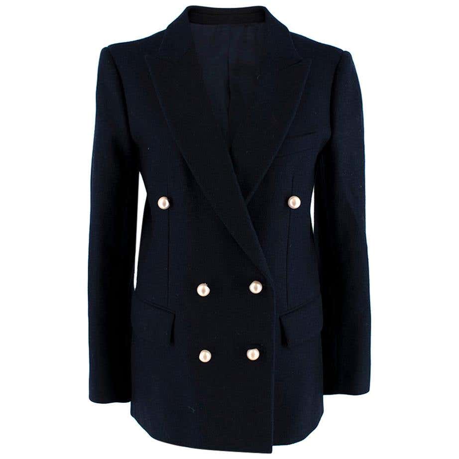Celine Navy Wool Faux Pearl Blazer - Size US 6 For Sale at 1stDibs ...