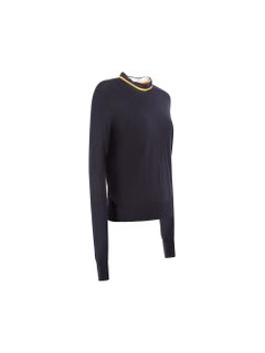 Celine Navy Wool Striped Neck Jumper Size S