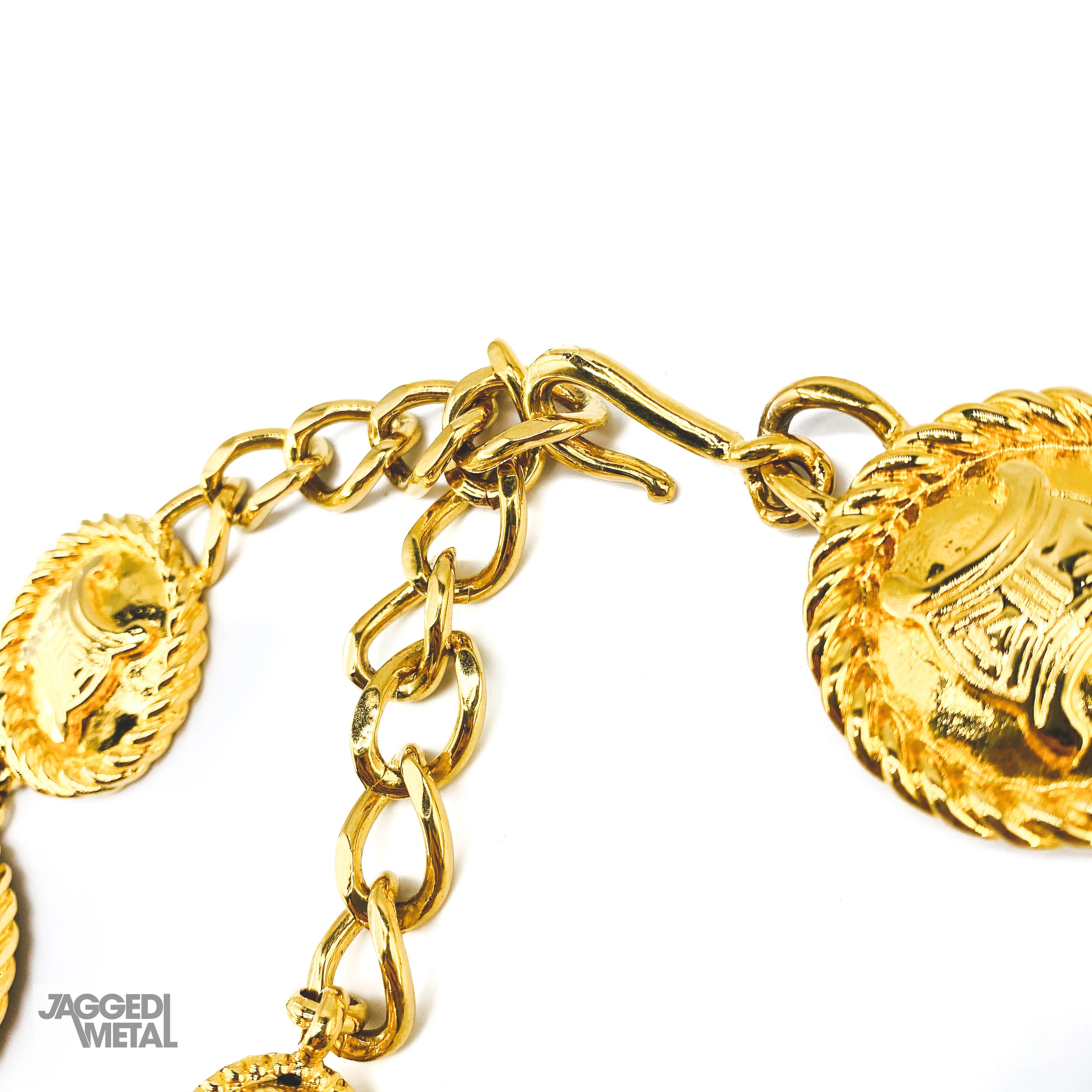 Celine Vintage Coin Necklace

An incredible and rare find from the 90s celine archive

Detail
-Made in Italy in 1991
-Crafted from high quality gold plated metal
-Constructed of 10 medallions featuring the Celine Macadam logo
-An iconic globe