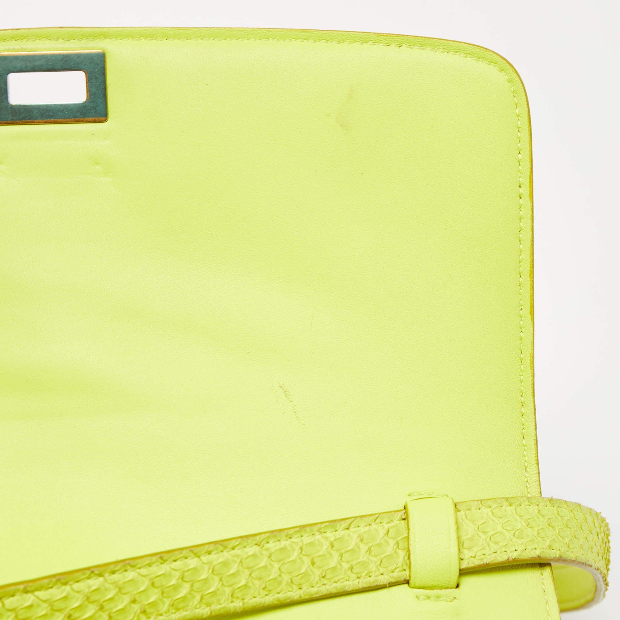 Celine Neon Green Python Medium Classic Box Shoulder Bag 5