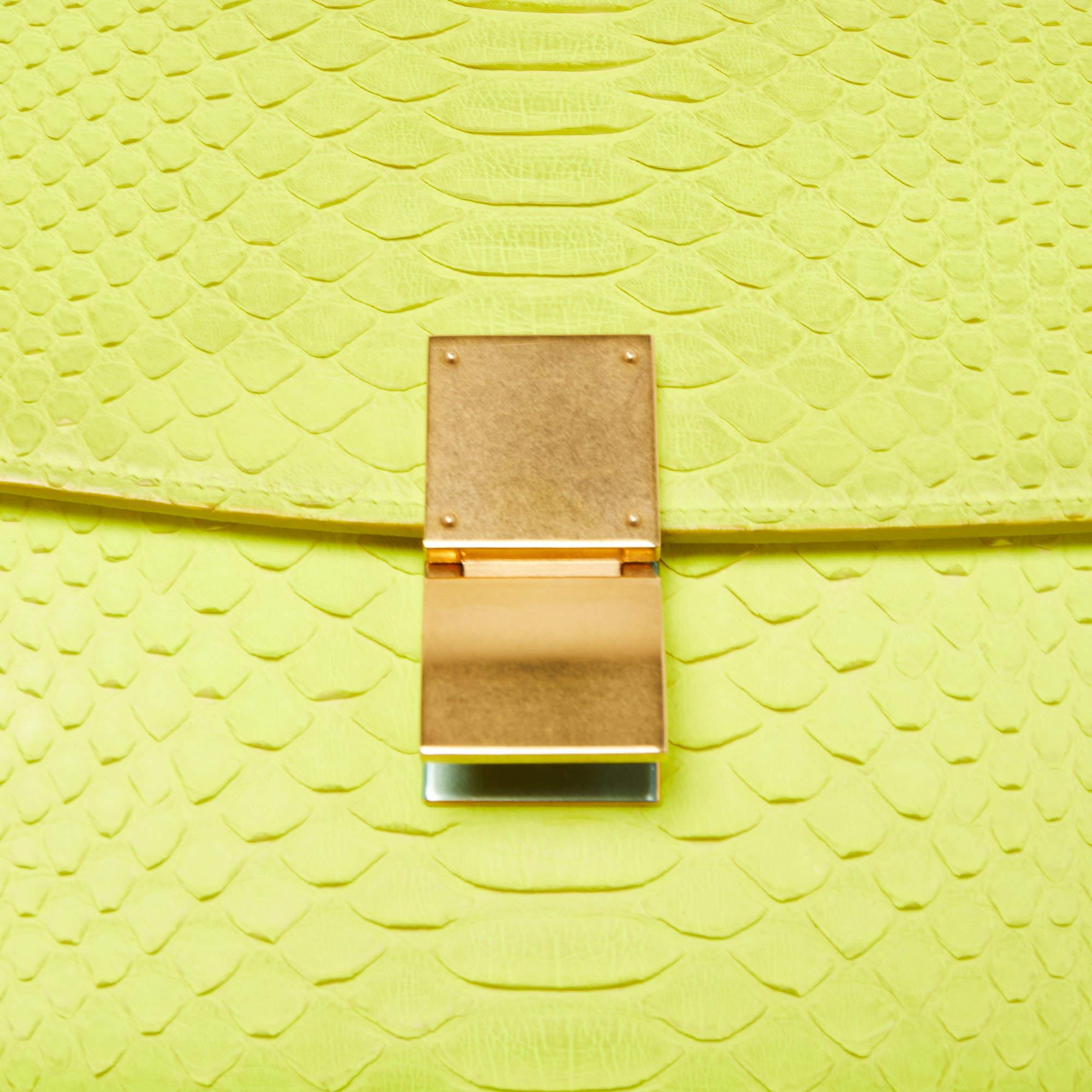 Celine Neon Green Python Medium Classic Box Shoulder Bag 8