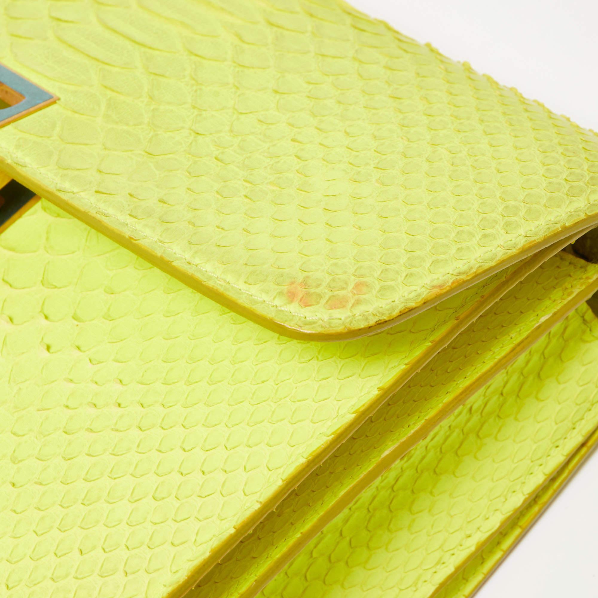 Celine Neon Green Python Medium Classic Box Shoulder Bag 9