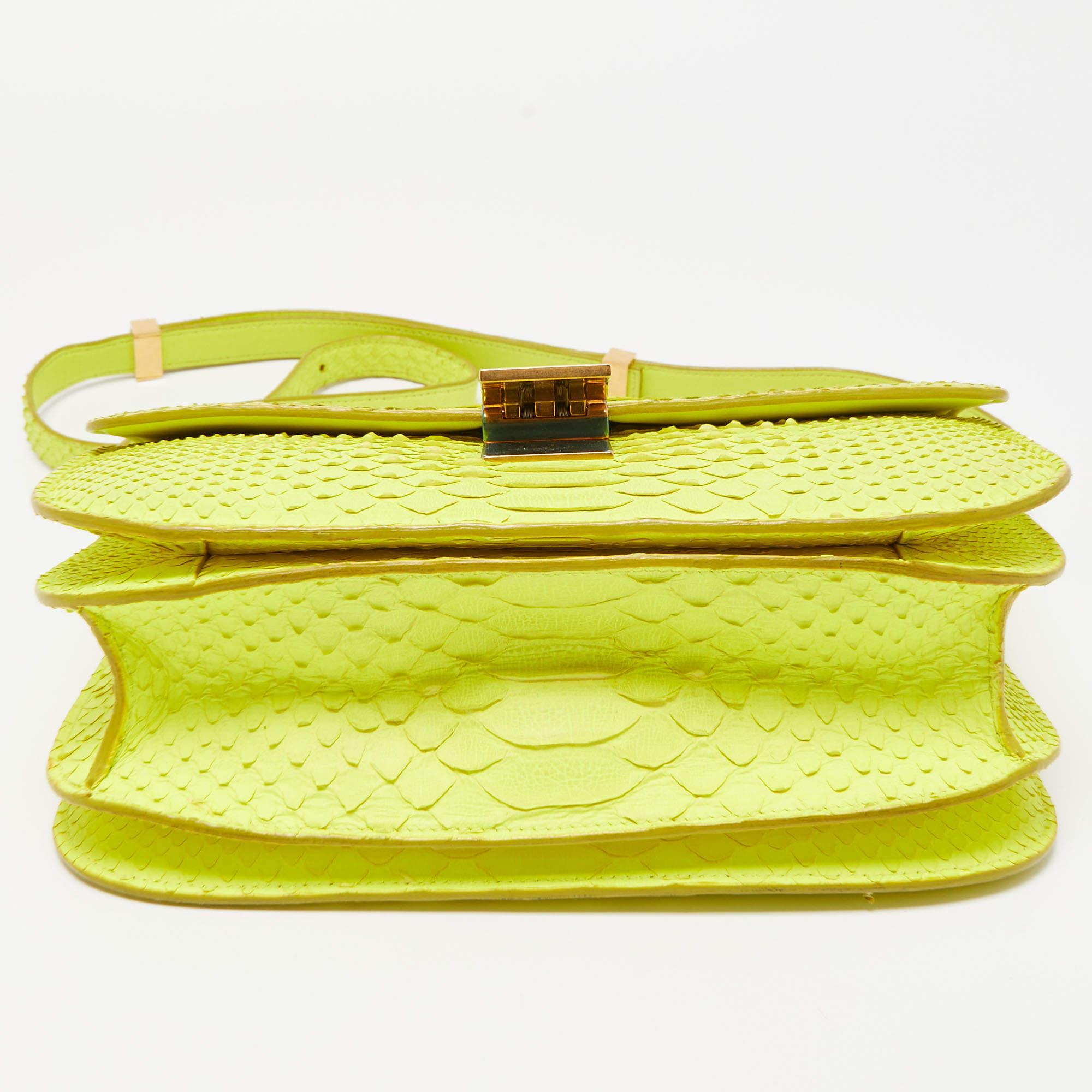 Celine Neon Green Python Medium Classic Box Shoulder Bag 10