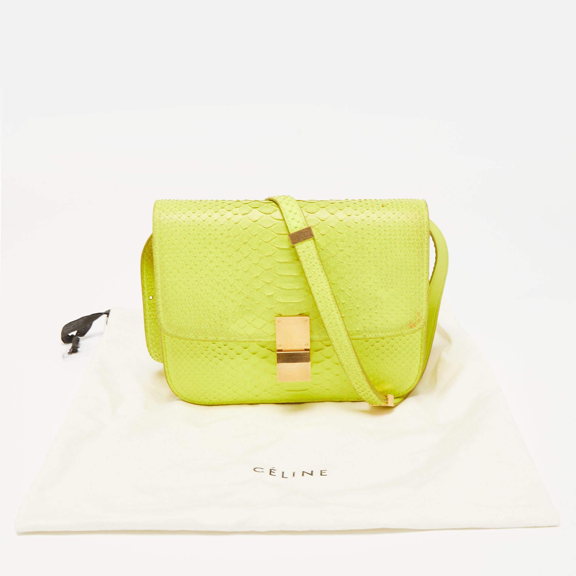 Celine Neon Green Python Medium Classic Box Shoulder Bag 11