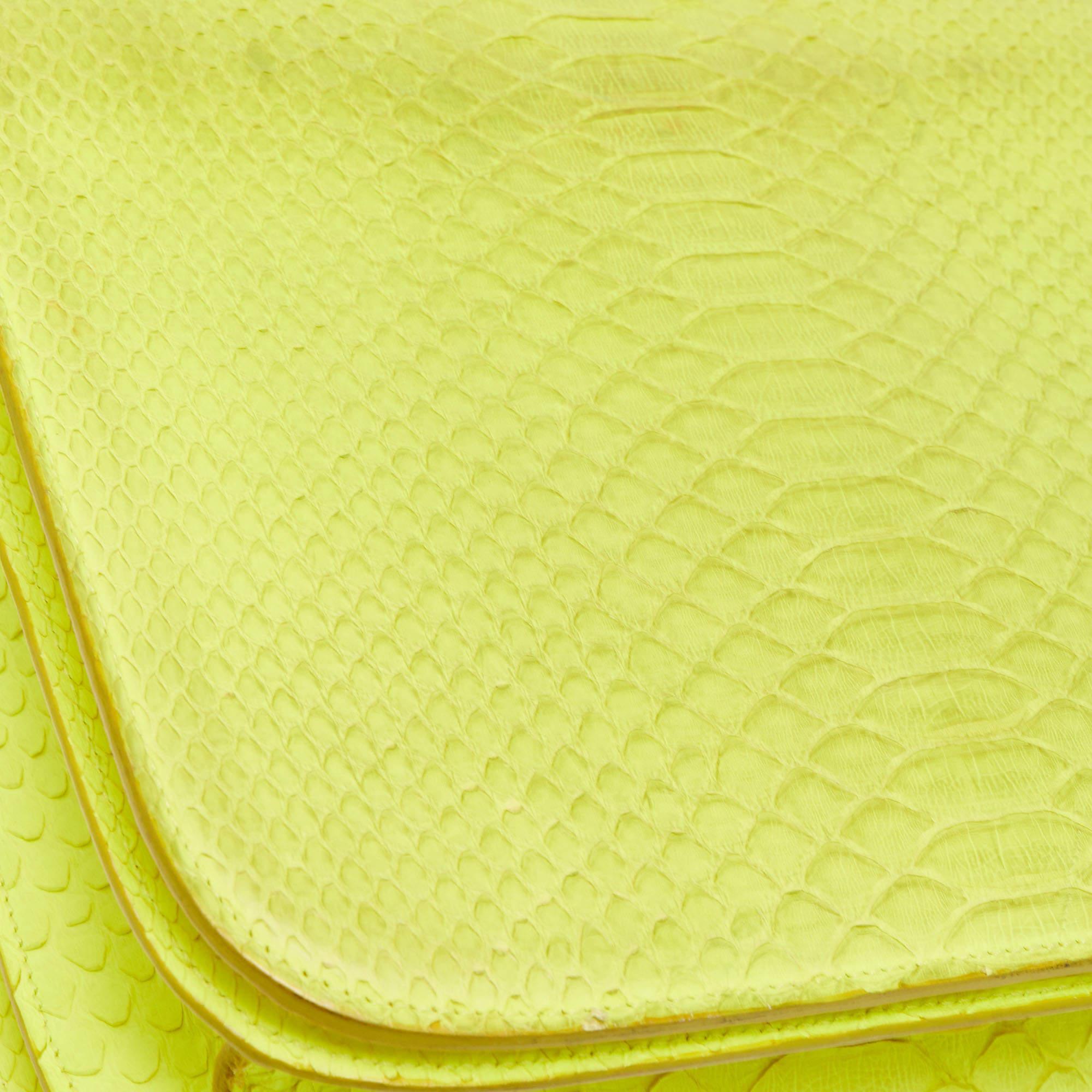Yellow Celine Neon Green Python Medium Classic Box Shoulder Bag