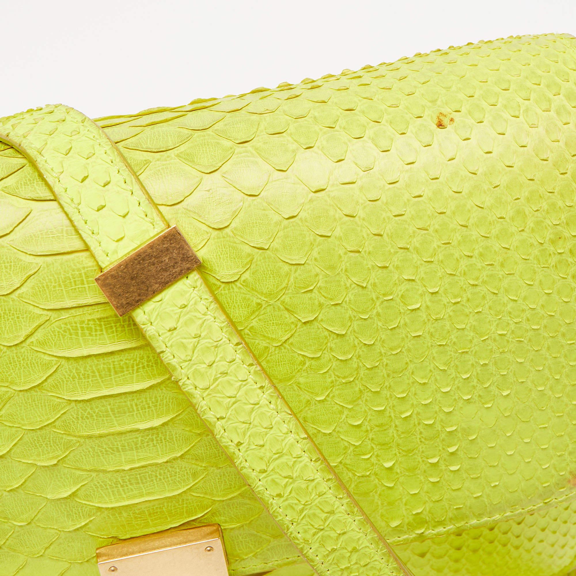Celine Neon Green Python Medium Classic Box Shoulder Bag 2