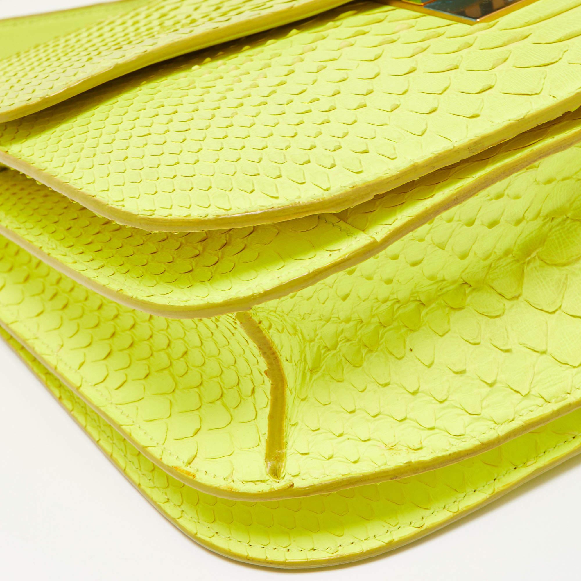 Celine Neon Green Python Medium Classic Box Shoulder Bag 3