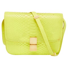 Celine Neon Green Python Medium Classic Box Shoulder Bag