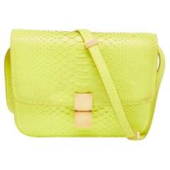 Celine Neon Green Python Medium Classic Box Shoulder Bag