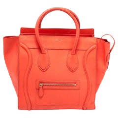 Neon orangefarbene Leder-Mini-Gepäcktasche von Celine