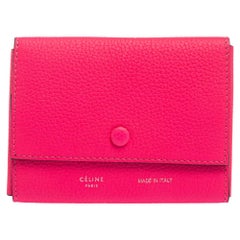 Celine Neon Pink Grained Leather Snap Flap Pouch