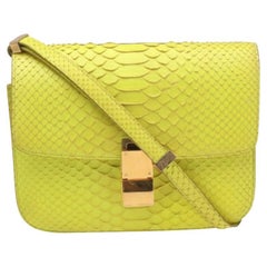 Celine Borsa a tracolla media in pelle pitonata giallo neon