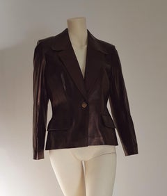 CELINE "New" Black Light Bronze Tone Lambskin Leather Jacket - Unworn