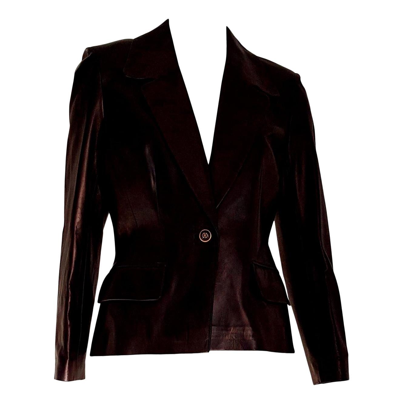 CELINE "New" Black Light Bronze Tone Lambskin Leather Jacket - Unworn For Sale