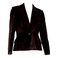 CELINE "New" Black Light Bronze Tone Lambskin Leather Jacket - Unworn