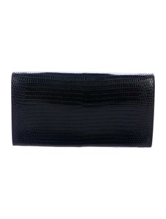 Celine NEW Black Lizard Exotic Skin Leather Silver Clutch Wallet in Box