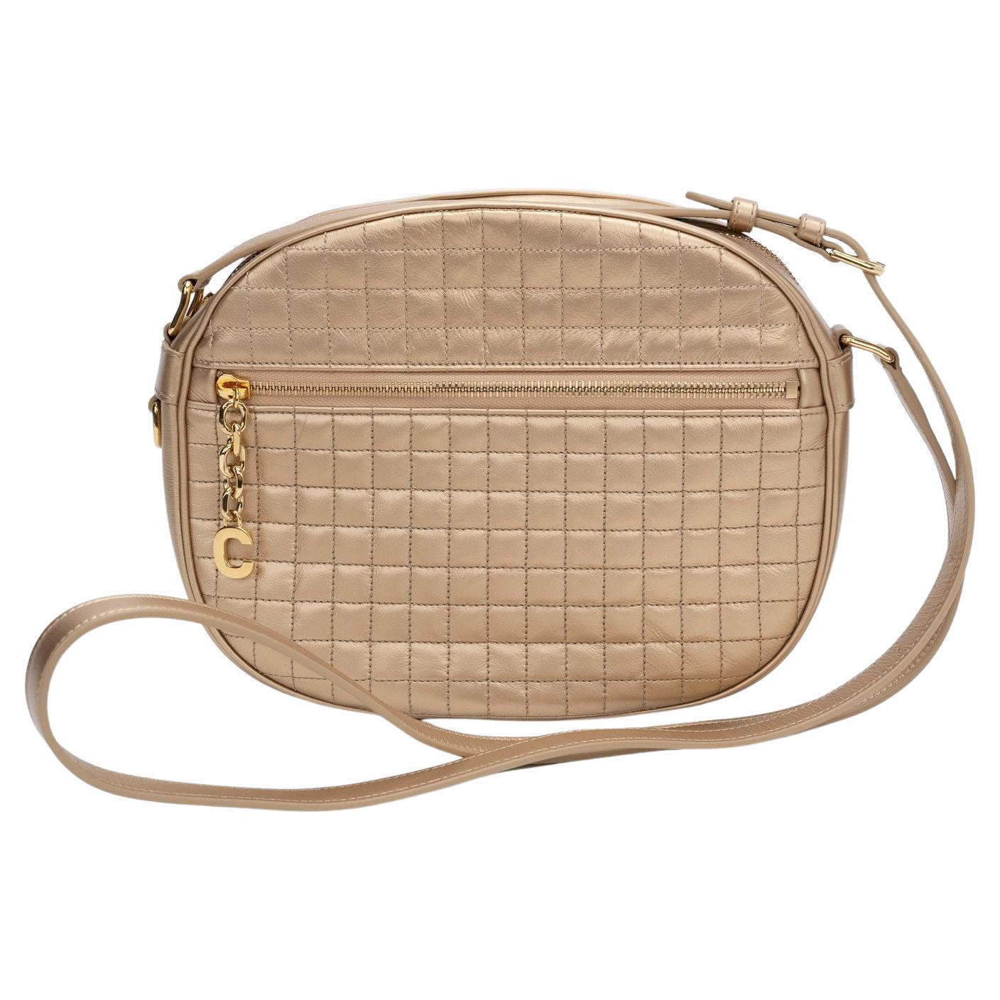 Celine New Gold Quilted Cross Body Bag For Sale