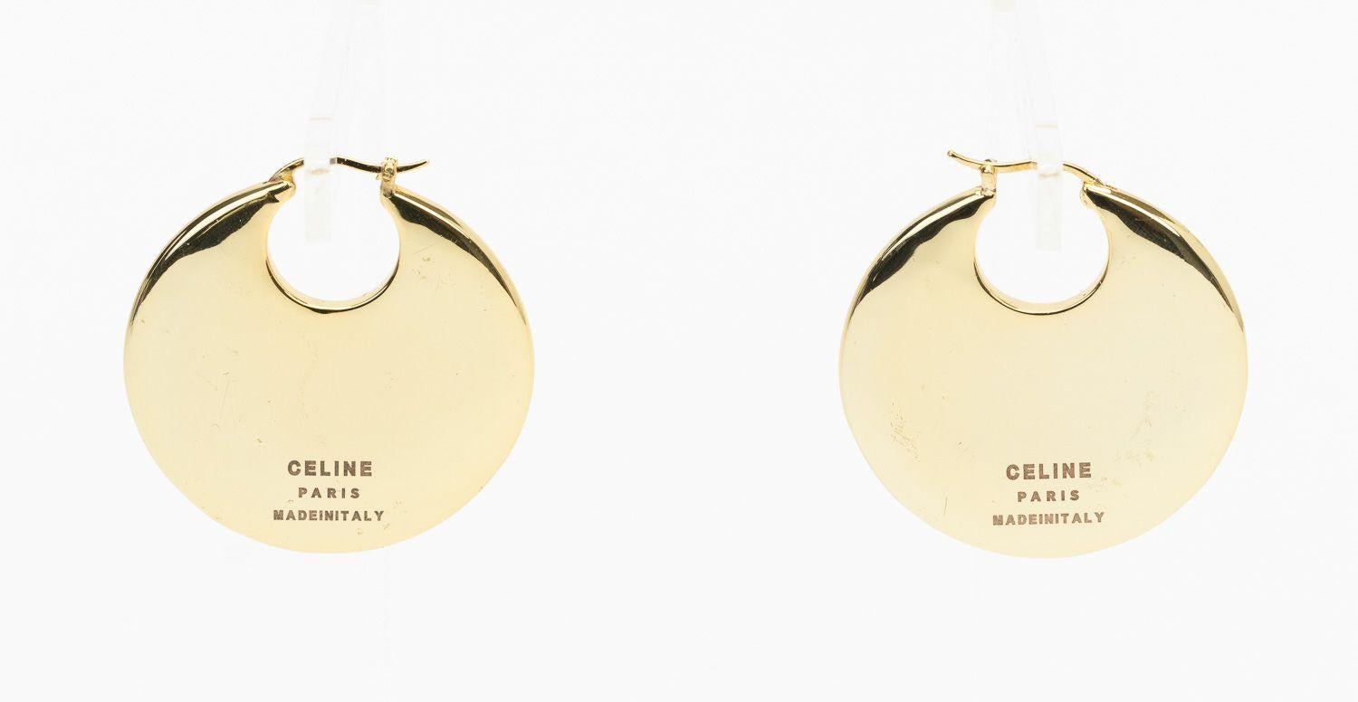 Women's Celine New Logo Pierced Gold Hoops For Sale