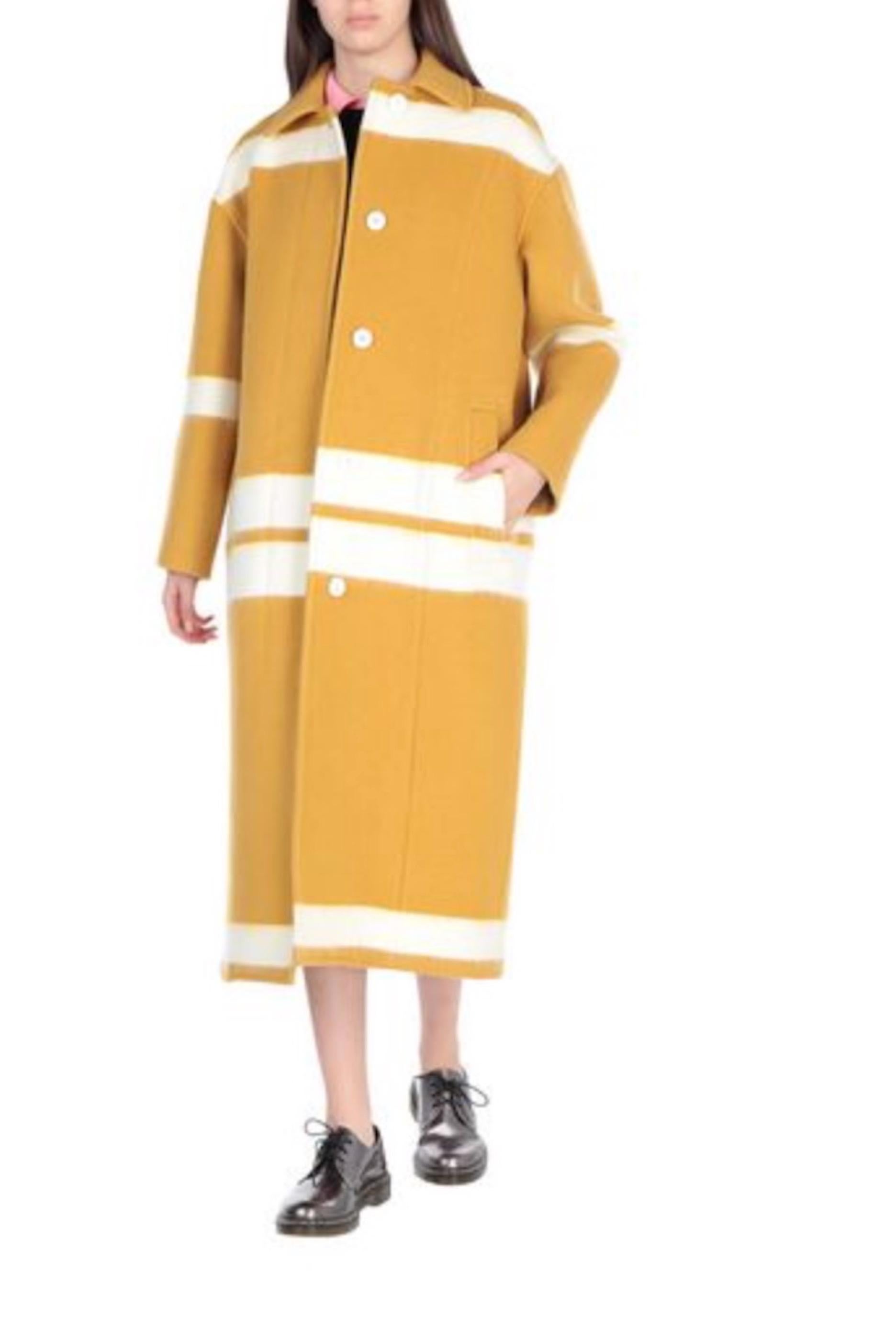 Celine NEW Mustard White Striped Oversize Wool Cashmere Winter Jacket Long Trench Pea Coat 

Size FR 38
Wool and Cashmere blend
Fully lined
Button closure
Total length 47