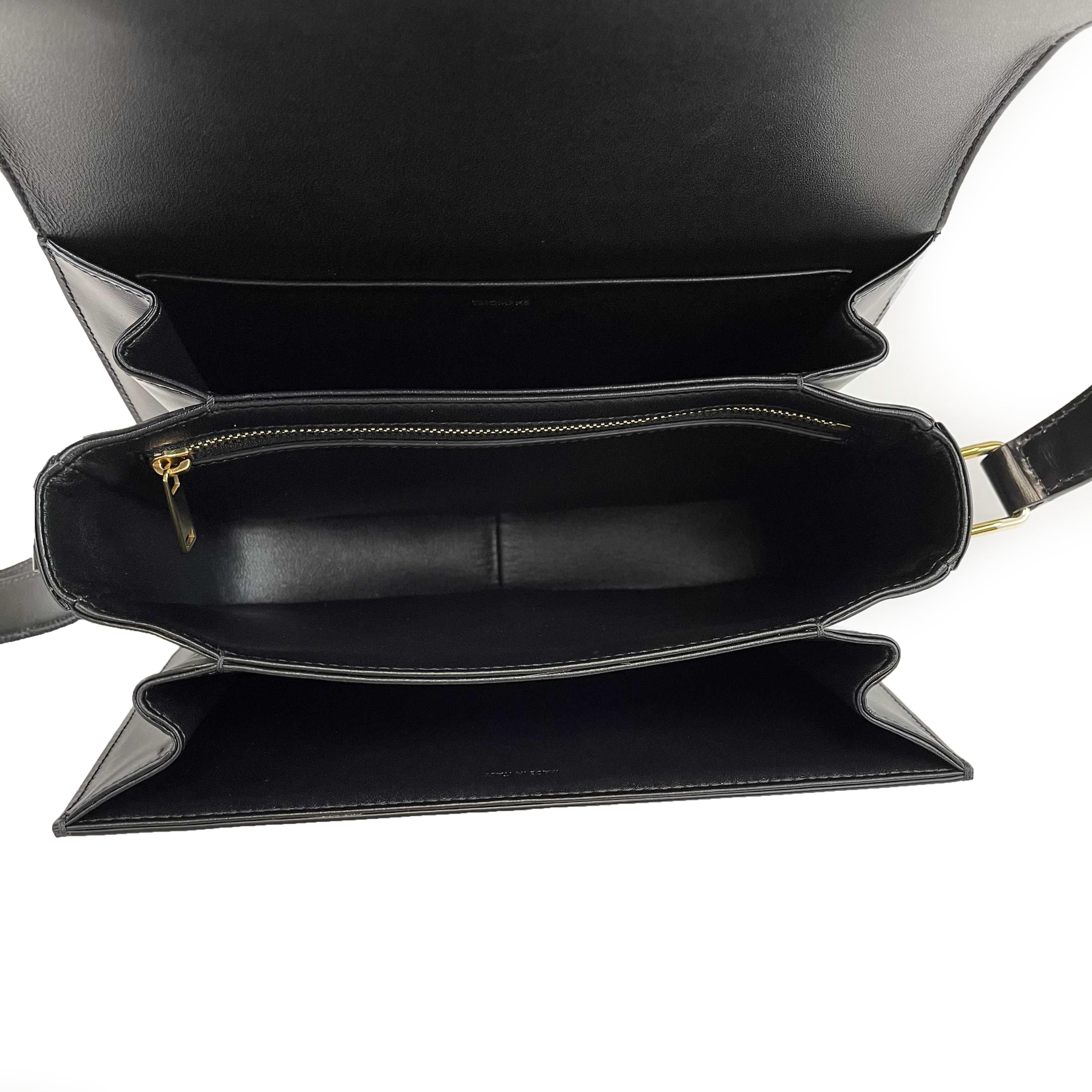 Celine - New w/o Tags - Triomphe Medium Black Shiny Calfskin Handbag 6