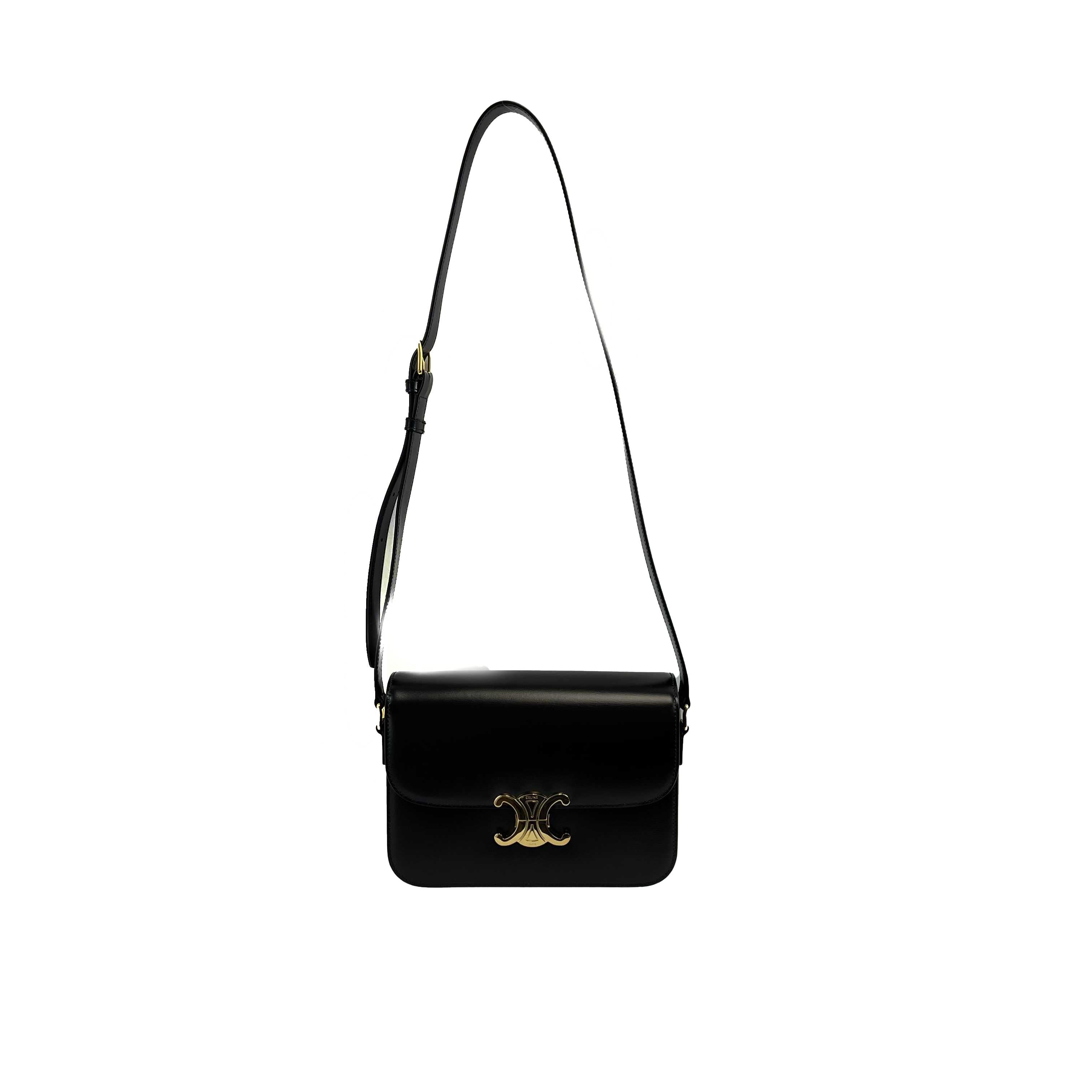 Celine - New w/o Tags - Triomphe Medium Black Shiny Calfskin Handbag 8
