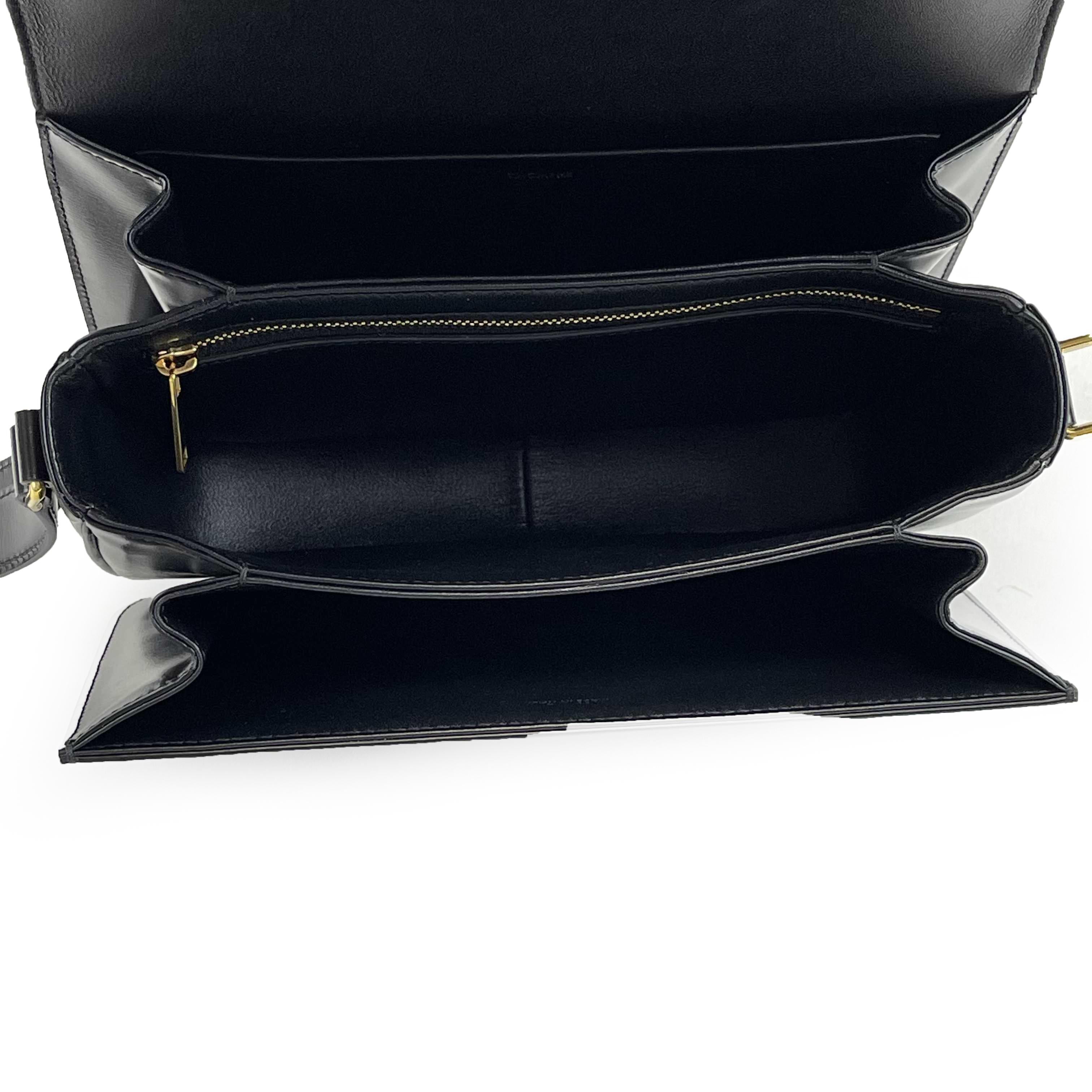 Celine - New w/o Tags - Triomphe Medium Black Shiny Calfskin Handbag 9