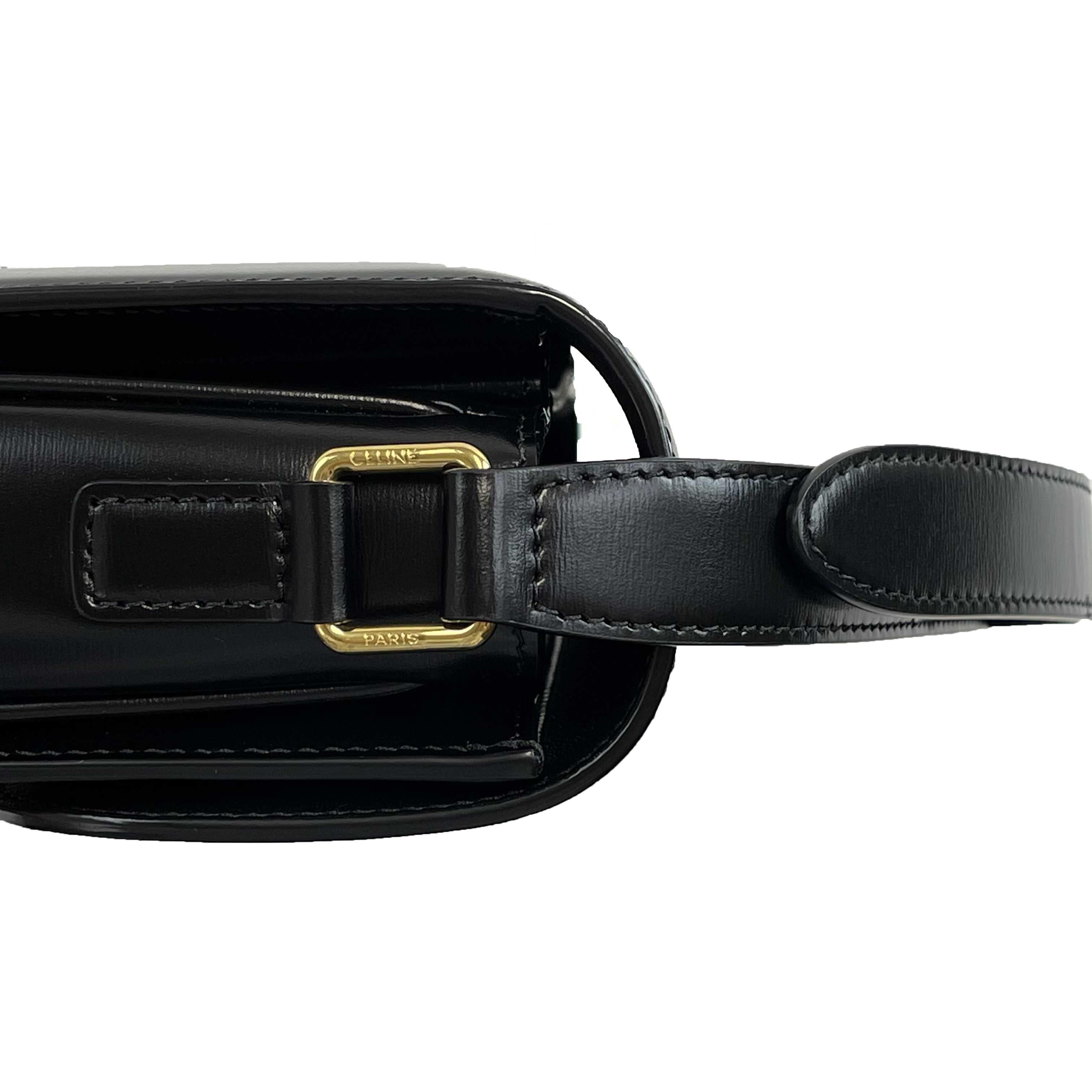 Celine - New w/o Tags - Triomphe Medium Black Shiny Calfskin Handbag In New Condition In Sanford, FL