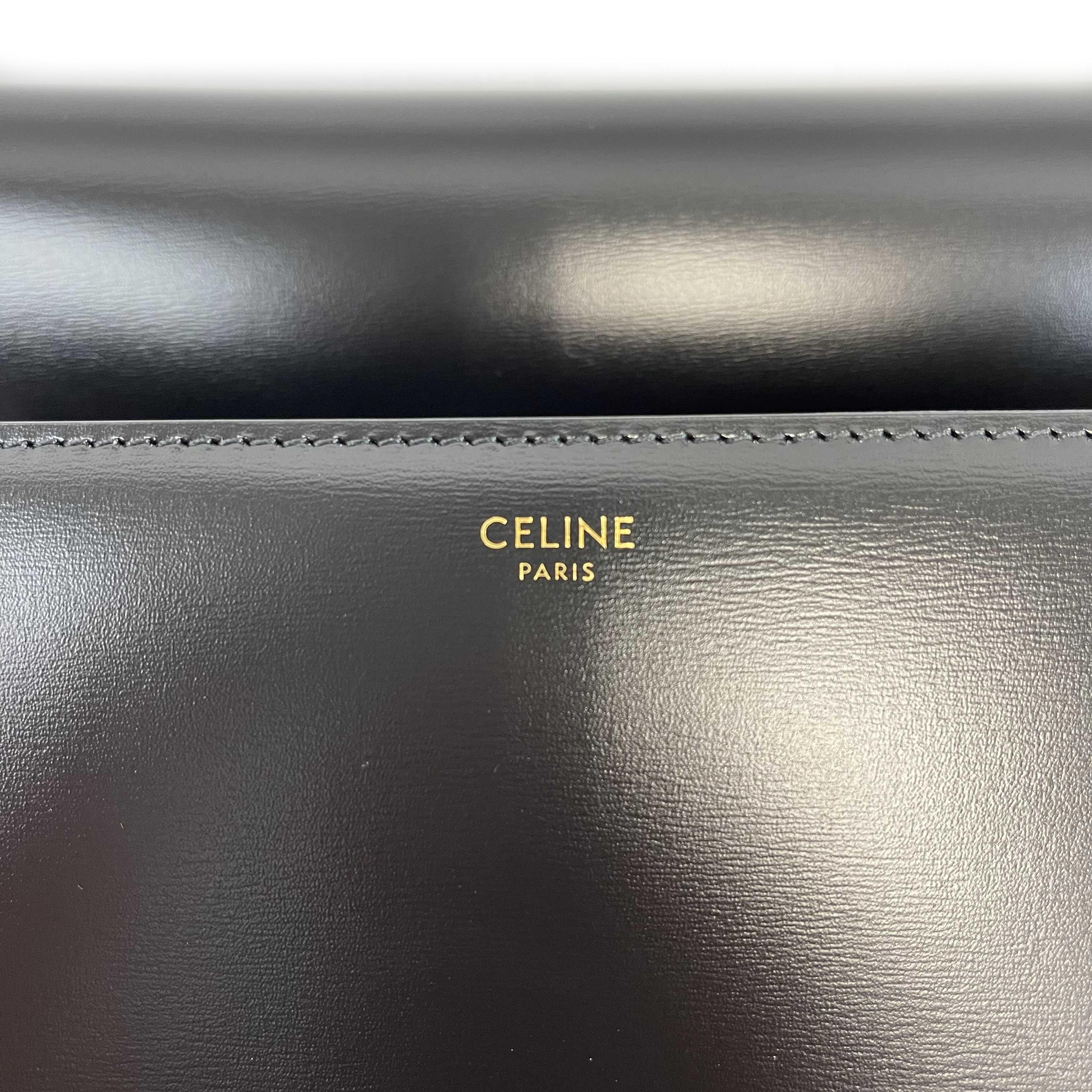Celine - New w/o Tags - Triomphe Medium Black Shiny Calfskin Handbag 1