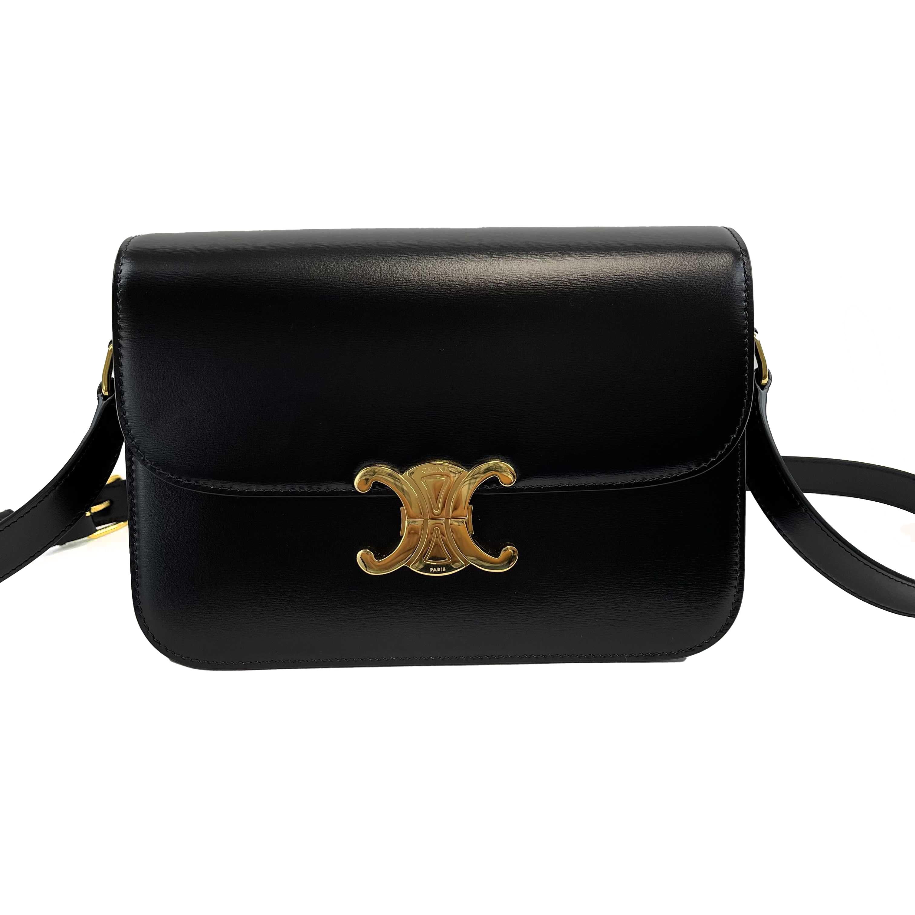 Celine - New w/o Tags - Triomphe Medium Black Shiny Calfskin Handbag 3