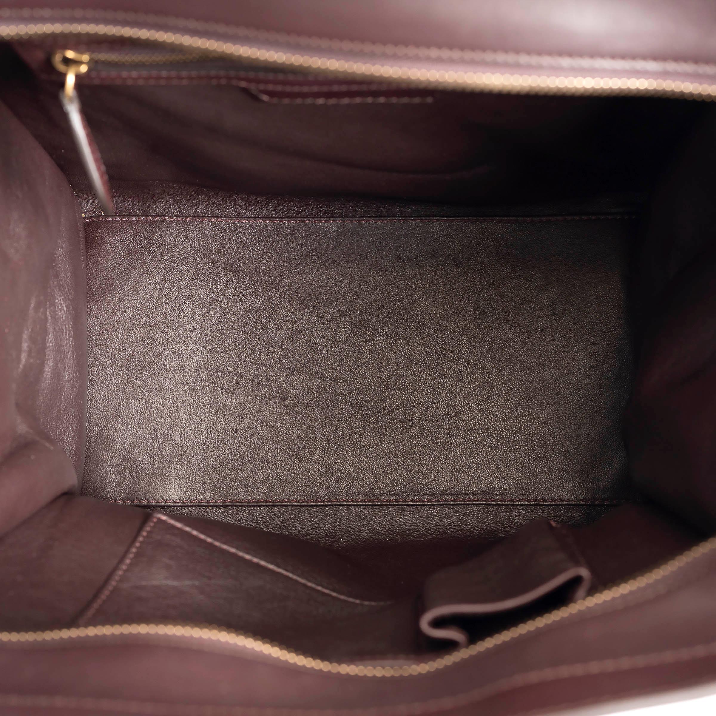 Women's CELINE oatmeal brown burgundy canvas & leather MINI LUGGAGE Tote Bag For Sale