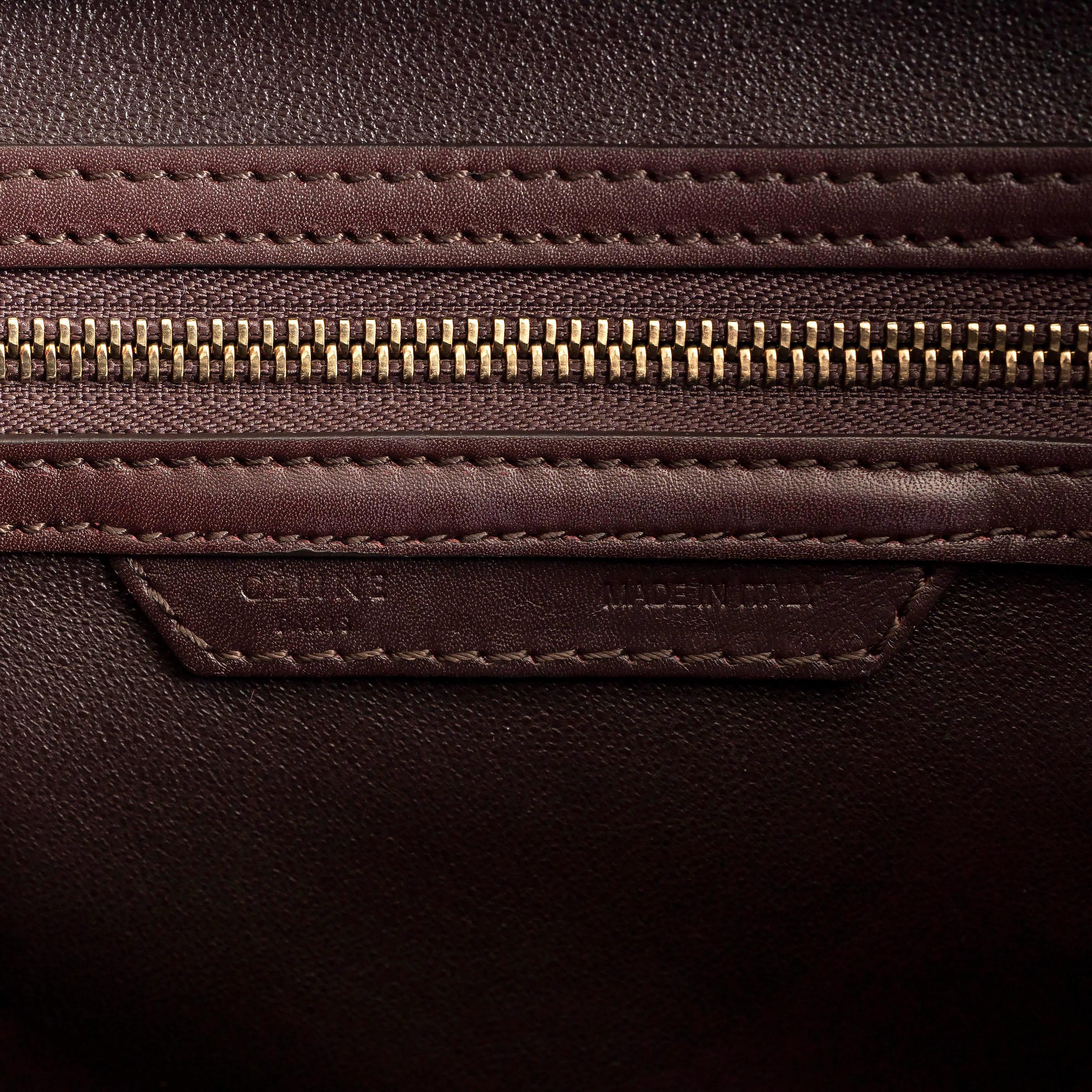 CELINE oatmeal brown burgundy canvas & leather MINI LUGGAGE Tote Bag For Sale 2
